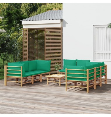  Sodo komplektas su žaliomis pagalvėlėmis, 9 dalių, bambukas - Lauko baldų komplektai - 1