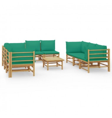  Sodo komplektas su žaliomis pagalvėlėmis, 9 dalių, bambukas - Lauko baldų komplektai - 2