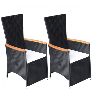 Atlošiamos sodo kėdės su pagalvėlėmis, 2 vnt., juodos, ratanas - Lauko kėdės - 1
