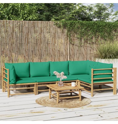  Sodo komplektas su žaliomis pagalvėlėmis, 6 dalių, bambukas - Lauko baldų komplektai - 1