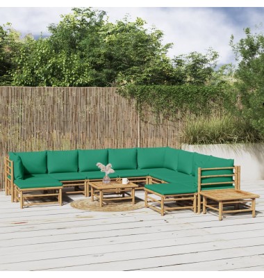  Sodo komplektas su žaliomis pagalvėlėmis, 12 dalių, bambukas - Lauko baldų komplektai - 1