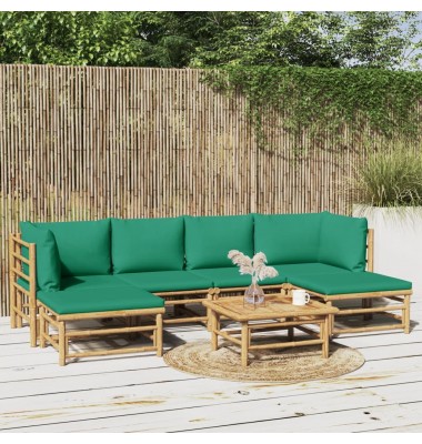  Sodo komplektas su žaliomis pagalvėlėmis, 7 dalių, bambukas - Lauko baldų komplektai - 1