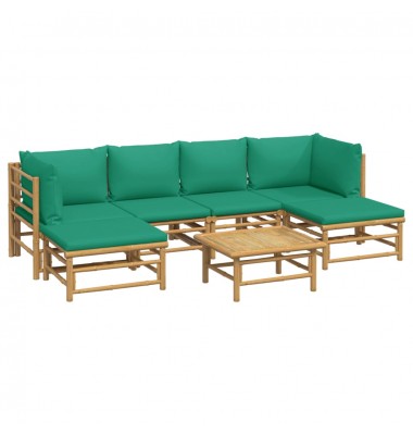  Sodo komplektas su žaliomis pagalvėlėmis, 7 dalių, bambukas - Lauko baldų komplektai - 3