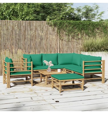  Sodo komplektas su žaliomis pagalvėlėmis, 8 dalių, bambukas - Lauko baldų komplektai - 1