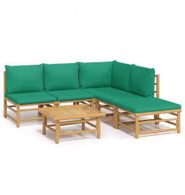  Sodo komplektas su žaliomis pagalvėlėmis, 6 dalių, bambukas - Lauko baldų komplektai - 2
