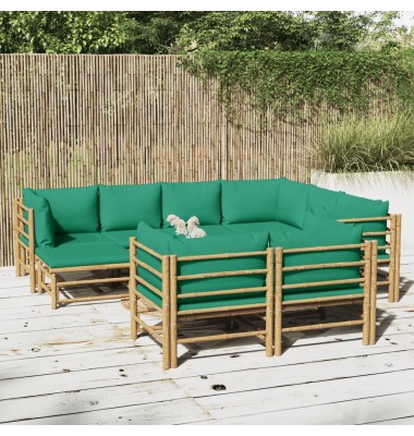  Sodo komplektas su žaliomis pagalvėlėmis, 10 dalių, bambukas - Lauko baldų komplektai - 1