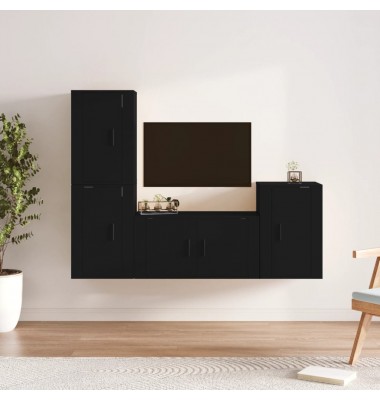  Televizoriaus spintelių komplektas, 4 dalių, juodas, mediena - TV spintelės - 1