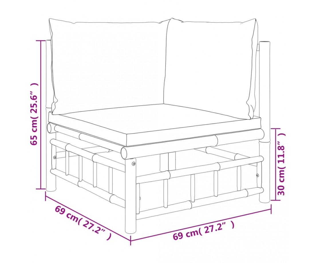  Sodo komplektas su kreminėmis pagalvėlėmis, 7 dalių, bambukas - Lauko baldų komplektai - 8