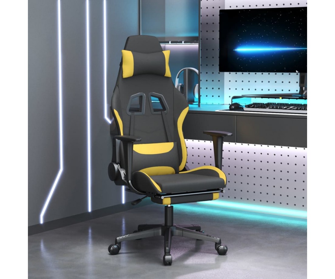  Žaidimų kėdė su pakoja, juodos ir geltonos spalvos, audinys - Žaidimų kėdės - 1
