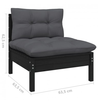  Sodo komplektas su pagalvėmis, 7 dalių, juodas, pušies masyvas - Lauko baldų komplektai - 9