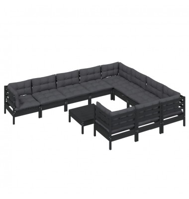  Sodo komplektas su pagalvėmis, 11 dalių, juodas, pušies mediena - Lauko baldų komplektai - 3