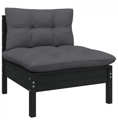  Sodo komplektas su pagalvėmis, 11 dalių, juodas, pušies mediena - Lauko baldų komplektai - 5