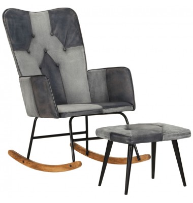  Supama kėdė su pakoja, pilkos spalvos, tikra oda ir drobė - Supamos kėdės - 1