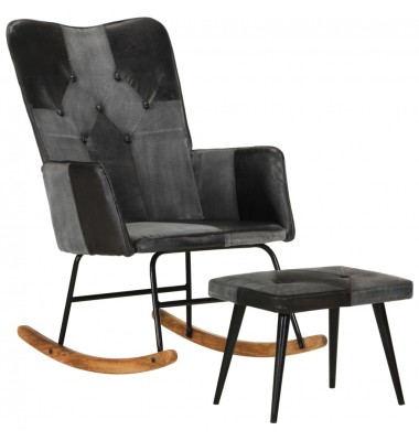  Supama kėdė su pakoja, juodos spalvos, tikra oda ir drobė - Supamos kėdės - 1