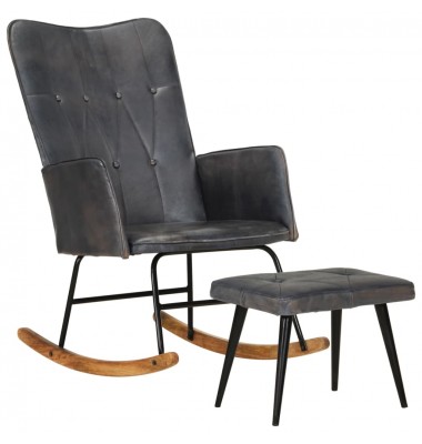  Supama kėdė su pakoja, pilkos spalvos, tikra oda - Supamos kėdės - 1