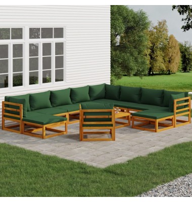  Sodo komplektas su žaliomis pagalvėlėmis, 12 dalių, mediena - Lauko baldų komplektai - 1