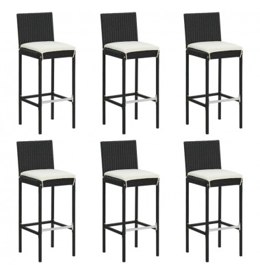  Baro taburetės su pagalvėlėmis, 6vnt., juodos, poliratanas - Baro kėdės - 1