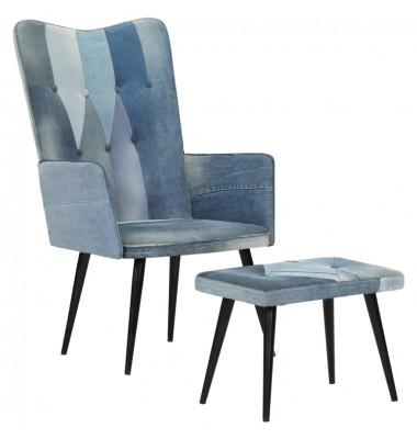  Krėslas su pakoja, mėlynos spalvos, drobė, skiautinio dizaino - Foteliai, krėslai - 1