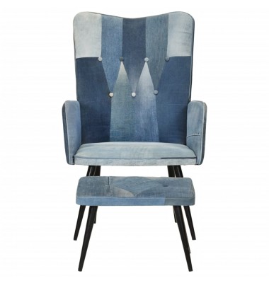  Krėslas su pakoja, mėlynos spalvos, drobė, skiautinio dizaino - Foteliai, krėslai - 2