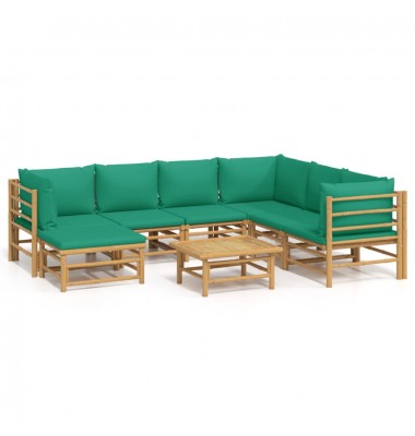  Sodo komplektas su žaliomis pagalvėlėmis, 8 dalių, bambukas - Lauko baldų komplektai - 2