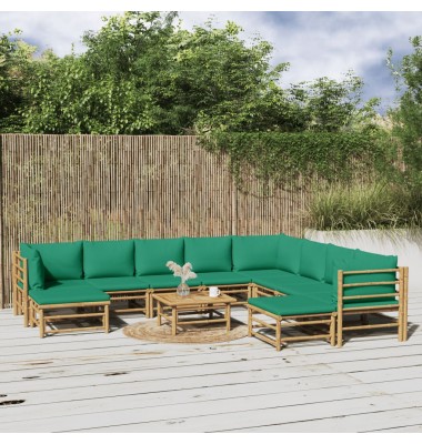  Sodo komplektas su žaliomis pagalvėlėmis, 11 dalių, bambukas - Lauko baldų komplektai - 1