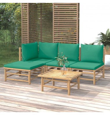  Sodo komplektas su žaliomis pagalvėlėmis, 5 dalių, bambukas - Lauko baldų komplektai - 1