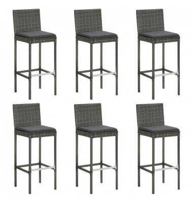  Baro taburetės su pagalvėlėmis, 6vnt., pilkos, poliratanas - Baro kėdės - 1