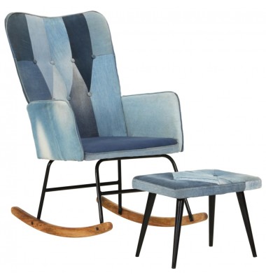  Supama kėdė su pakoja, mėlyna, drobė, skiautinio dizaino - Supamos kėdės - 1