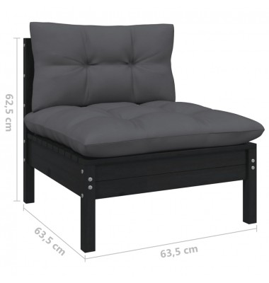  Sodo komplektas su pagalvėmis, 9 dalių, juodas, pušies masyvas - Lauko baldų komplektai - 8