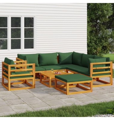  Sodo komplektas su žalios spalvos pagalvėlėmis, 8dalių, mediena - Lauko baldų komplektai - 1