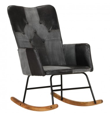  Supama kėdė, juodos spalvos, tikra oda ir drobė - Supamos kėdės - 1