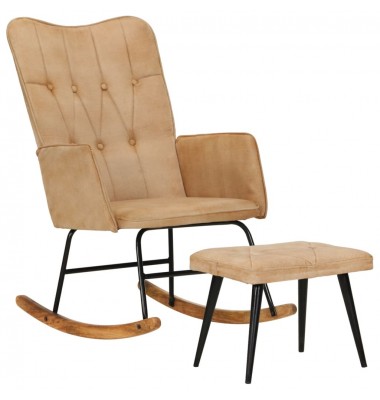  Supama kėdė su pakoja, kreminės spalvos, drobė, vintažinė - Supamos kėdės - 1