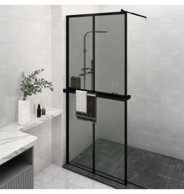  Dušo sienelė su lentyna, juoda, 90x195cm, ESG stiklas/aliuminis - Dušo sienelės - 1