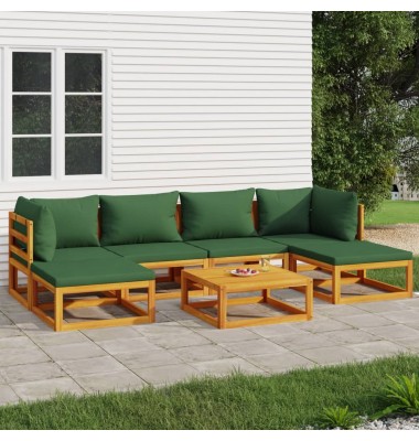  Sodo komplektas su žalios spalvos pagalvėlėmis, 7dalių, mediena - Lauko baldų komplektai - 1