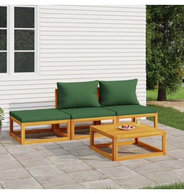  Sodo komplektas su žalios spalvos pagalvėlėmis, 4dalių, mediena - Lauko baldų komplektai - 1