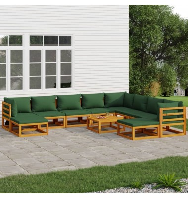  Sodo komplektas su žaliomis pagalvėlėmis, 11 dalių, mediena - Lauko baldų komplektai - 1