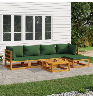  Sodo komplektas su žalios spalvos pagalvėlėmis, 6dalių, mediena - Lauko baldų komplektai - 1