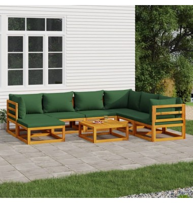  Sodo komplektas su žalios spalvos pagalvėlėmis, 8dalių, mediena - Lauko baldų komplektai - 1