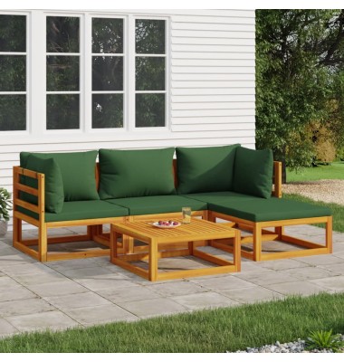  Sodo komplektas su žalios spalvos pagalvėlėmis, 5dalių, mediena - Lauko baldų komplektai - 1