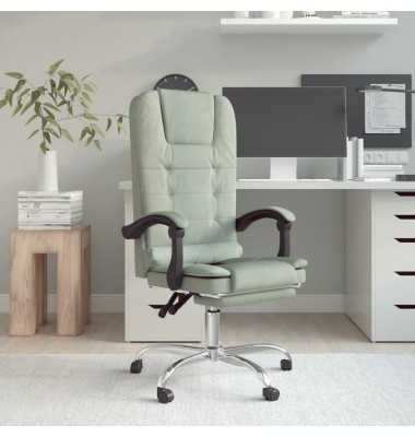  Atlošiama masažinė biuro kėdė, šviesiai pilkos spalvos, aksomas - Biuro kėdės - 1