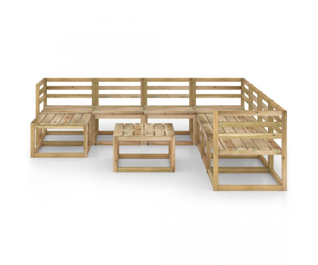  Sodo komplektas, 9 dalių, žaliai impregnuota pušies mediena - Lauko baldų komplektai - 3
