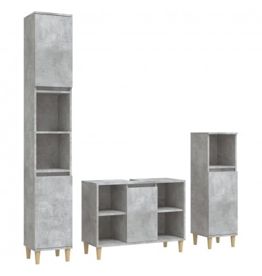  Vonios baldų komplektas, 3 dalių, betono pilkas, mediena - Vonios baldų komplektai - 2