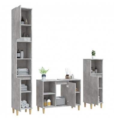  Vonios baldų komplektas, 3 dalių, betono pilkas, mediena - Vonios baldų komplektai - 4