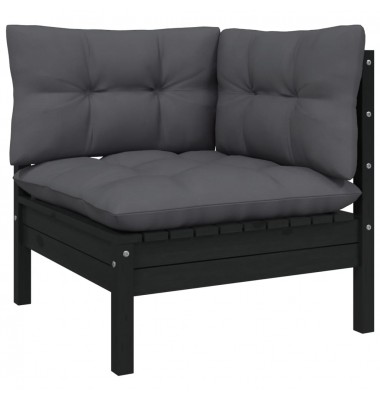  Sodo komplektas su pagalvėmis, 9 dalių, juodas, pušies mediena - Lauko baldų komplektai - 5