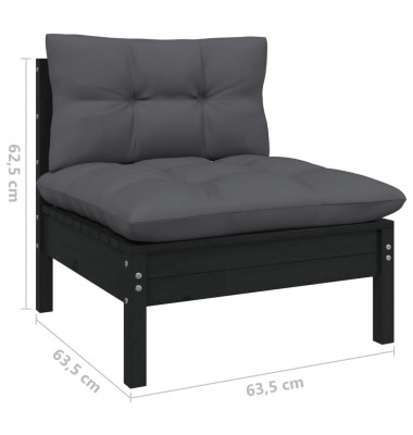  Sodo komplektas su pagalvėmis, 9 dalių, juodas, pušies mediena - Lauko baldų komplektai - 6