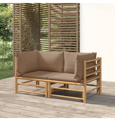  Kampinės sodo sofos dalys su pagalvėlėmis, 2vnt., bambukas - Moduliniai lauko baldai - 1