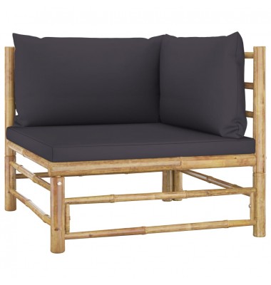  Sodo komplektas su pilkomis pagalvėmis, 7 dalių, bambukas  - Lauko baldų komplektai - 5