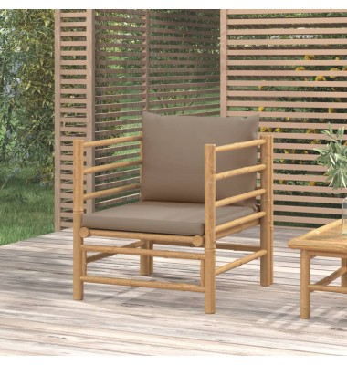  Sodo sofos dalis su taupe spalvos pagalvėlėmis, bambukas - Moduliniai lauko baldai - 1