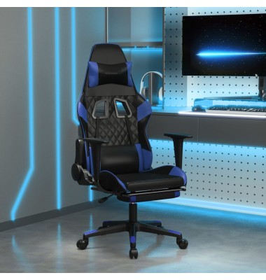  Masažinė žaidimų kėdė su pakoja, juoda ir mėlyna, dirbtinė oda - Žaidimų kėdės - 1