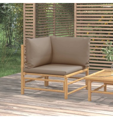  Kampinė sodo sofos dalis su taupe pagalvėlėmis, bambukas - Moduliniai lauko baldai - 1